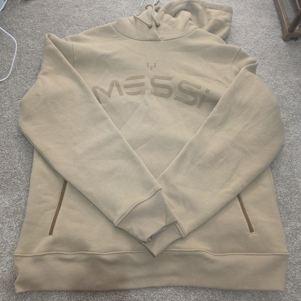 Men Messi Collection Active Hoodie Brown Soccer Futbol Sports Long Sleeve Fleece